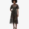 Voluminöses, gestuftes Midi-Kleid aus Mesh