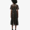 Voluminöses, gestuftes Midi-Kleid aus Mesh