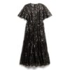 Voluminöses, gestuftes Midi-Kleid aus Mesh